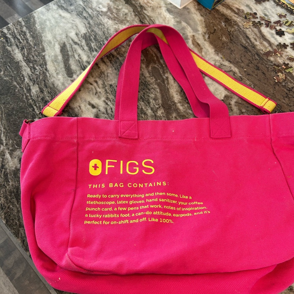 Figs Hot Pink and Yellow Canvas Tote Bag